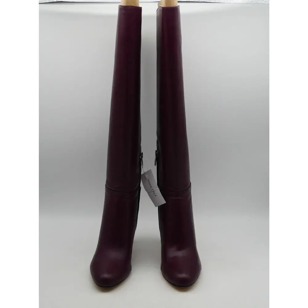 NEW Nine West Women's 5 WIDE CALF Sancha Knee High Boots Red Leather Heels
